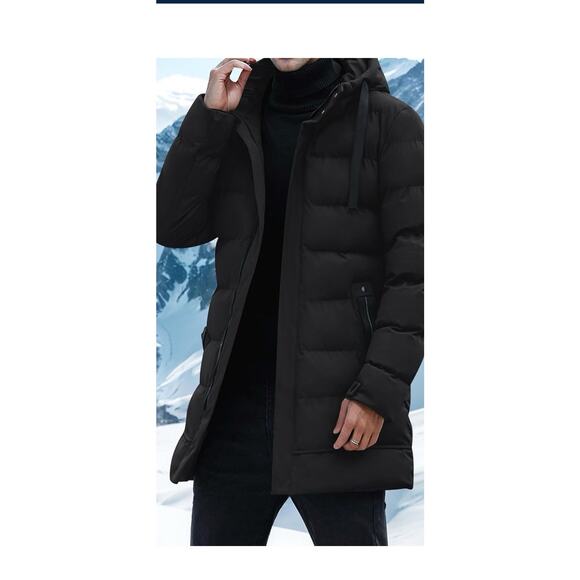 NWT Offside Men's Winter Warm Puffer Jacket Coat Long - Black - Extra Large - Picture 1 of 15